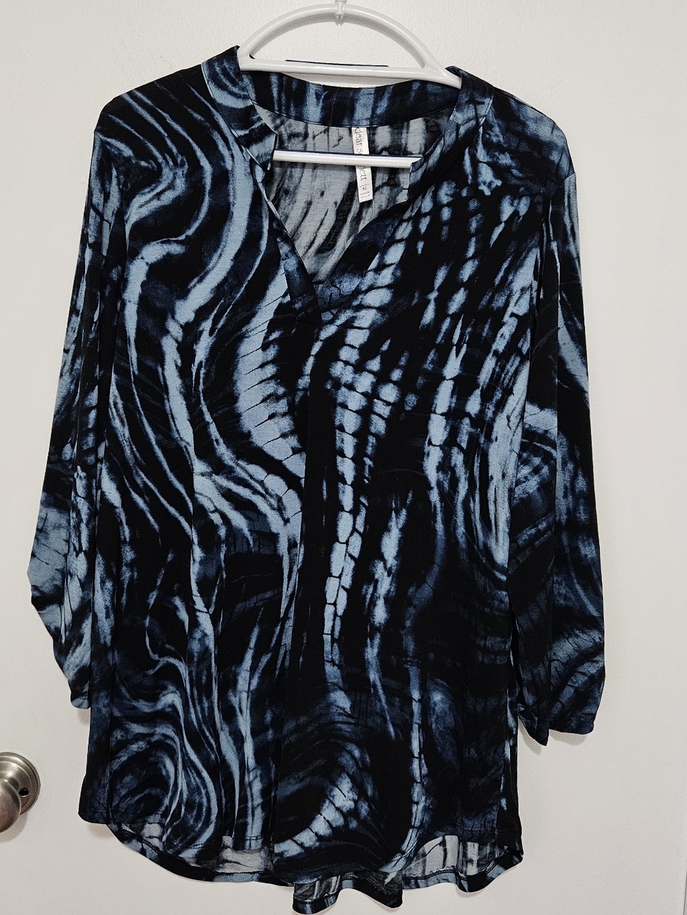 Dear Scarlett Womens Black & Blue Tie-Dye V-Neck Tunic Top Size XL